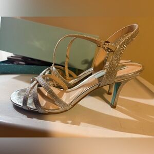 Blue by Betsey Johnson Silver Glitter Strappy Heels